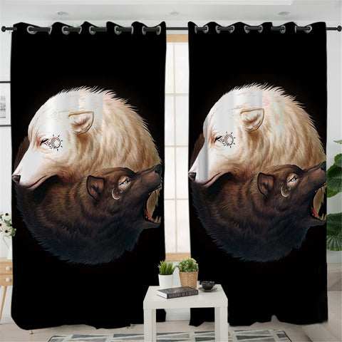 Image of Ying Yang Wolves Black 2 Panel Curtains