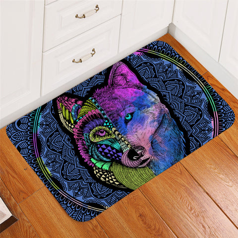 Image of Contrast Wolf Mandala Door Mat