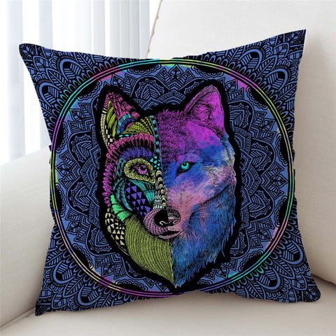 Image of Contrast Wolf Mandala Motif Cushion Cover - Beddingify