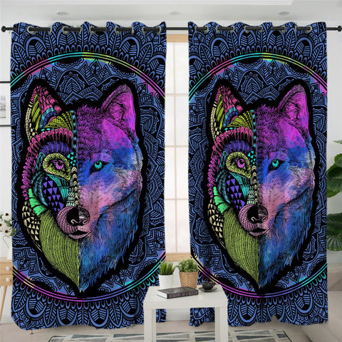 Image of Mandala Blue Wolf 2 Panel Curtains