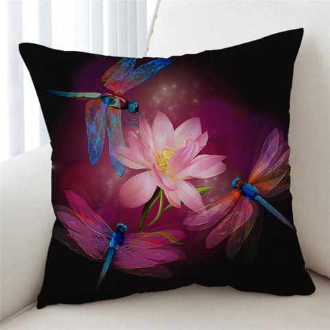 Image of 3D Dragonflies Lotus Cushion Cover - Beddingify