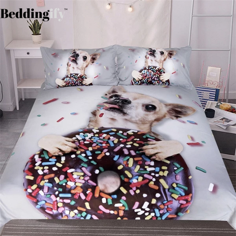 Image of Sweet Donut With Dog Comforter Set - Beddingify