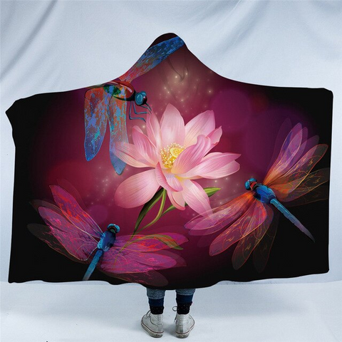 Image of Lotus & Dragonflies Hooded Blanket