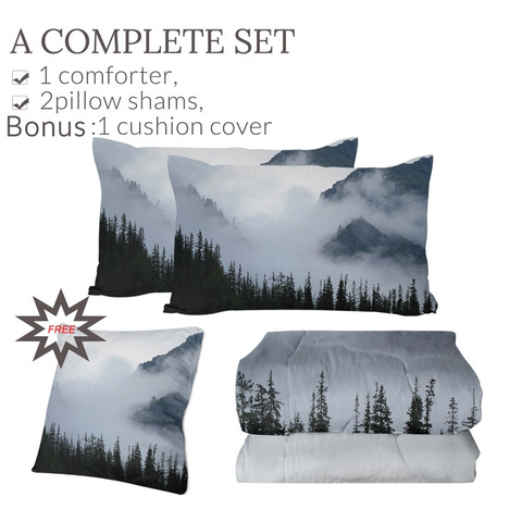 Image of 4 Pieces Foggy Forest Comforter Set - Beddingify