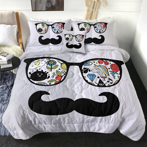 4 Pieces Moustache Funky Glasses Comforter Set