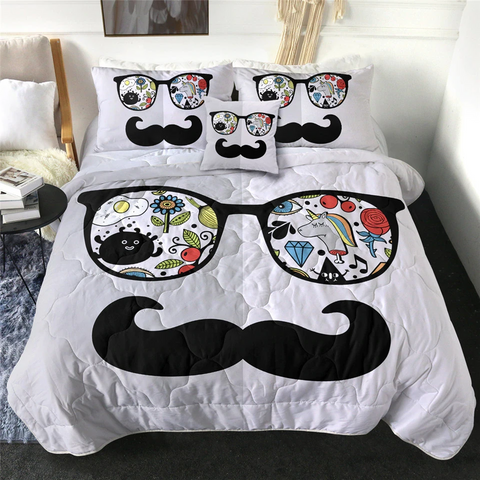 Image of 4 Pieces Moustache Funky Glasses Comforter Set
