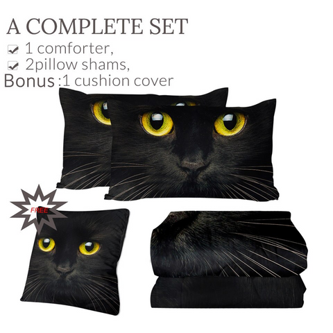 Image of 4 Pieces 3D Black Cat Comforter Set - Beddingify