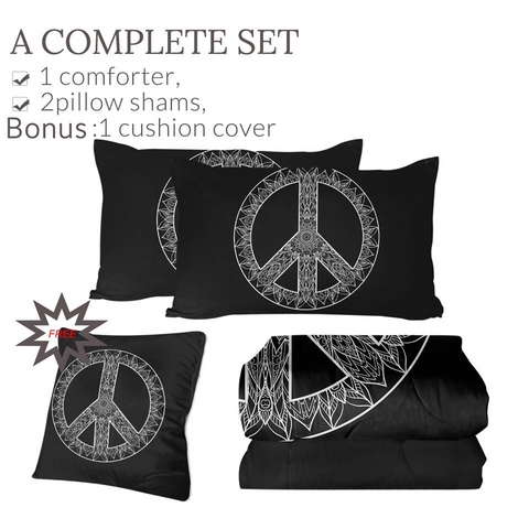 Image of 4 Pieces Stylized Peace Symbol Comforter Set - Beddingify