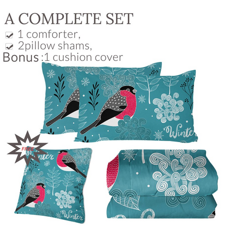 Image of 4 Pieces Winter Themed Bird Comforter Set - Beddingify