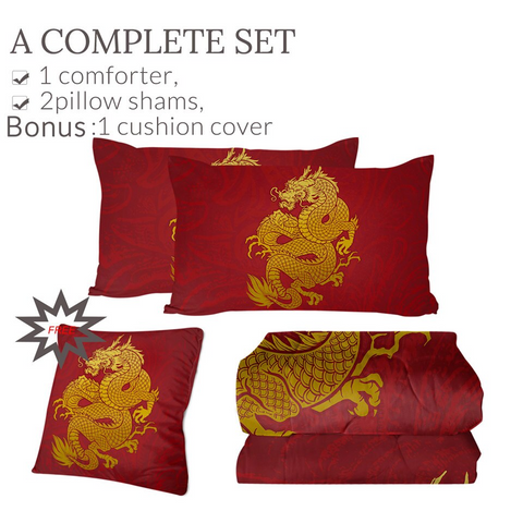 Image of 4 Pieces Almighty Dragon Comforter Set - Beddingify