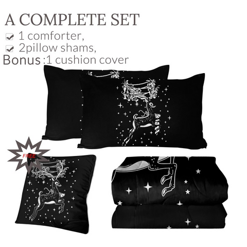 Image of 4 Pieces 3D Elegant Reindeer Starry Comforter Set - Beddingify