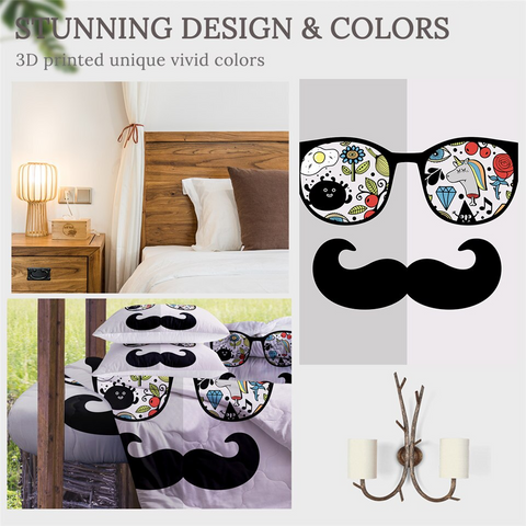 Image of 4 Pieces Moustache Funky Glasses Comforter Set - Beddingify