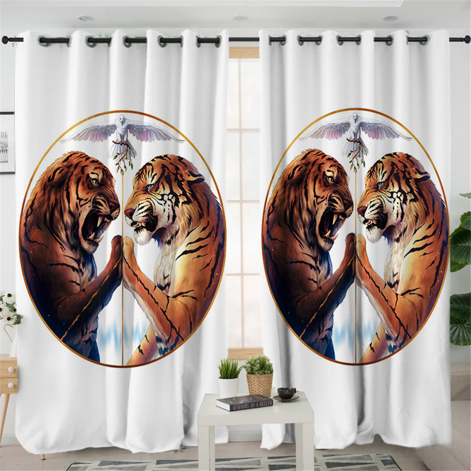Tiger Duel White 2 Panel Curtains