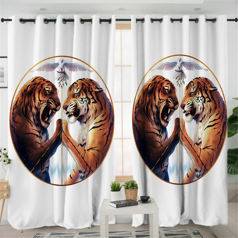 Image of Tiger Duel White 2 Panel Curtains