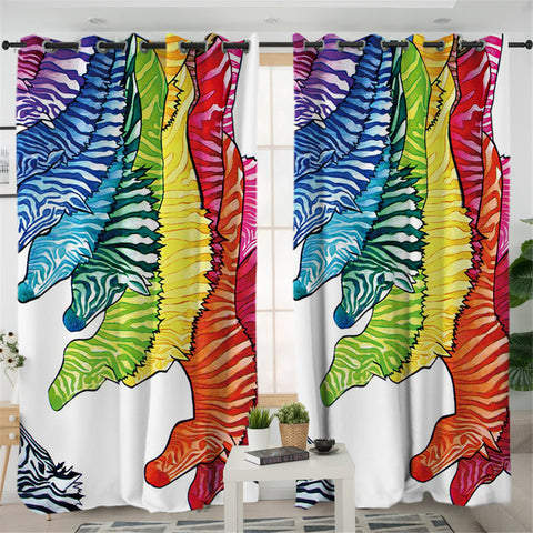 Image of Rainbow Color Zebras 2 Panel Curtains