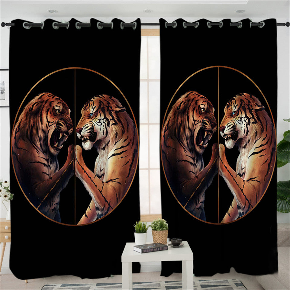 Tiger Duel Black 2 Panel Curtains