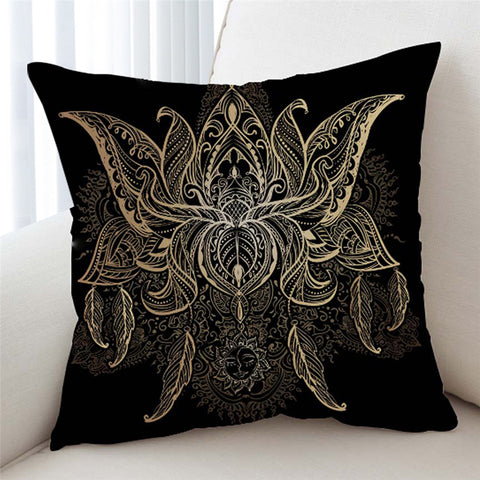 Image of Regal Lotus Black Cushion Cover - Beddingify