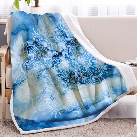 Image of Blue Mandala Sherpa Fleece Blanket - Beddingify
