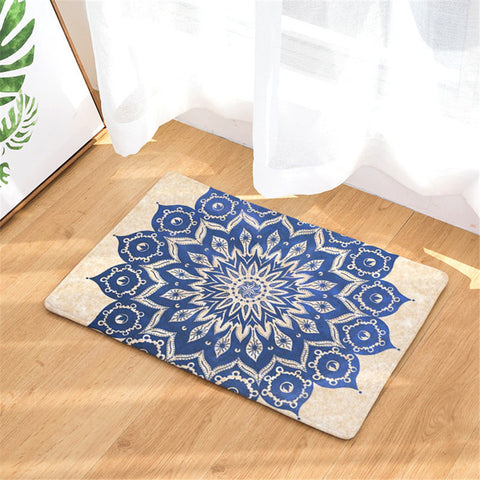 Image of Mandala Flower Cream&Blue Door Mat