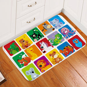 Cartooned Animals Colorblocks Door Mat