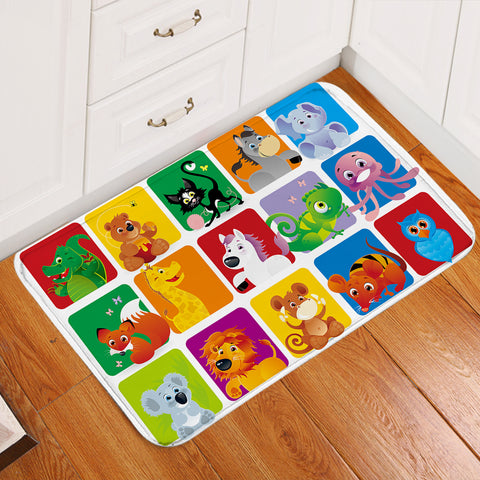 Image of Cartooned Animals Colorblocks Door Mat