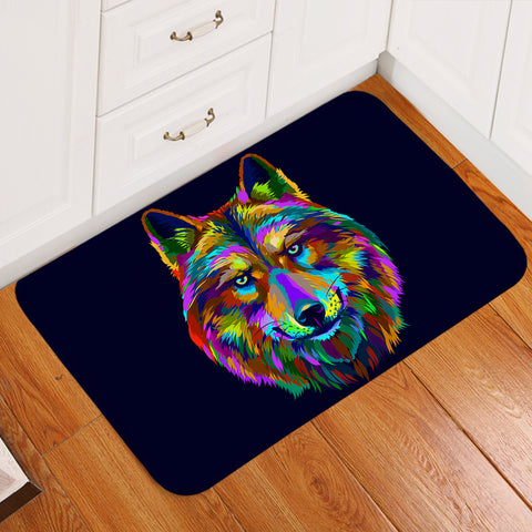 Image of Multicolored Wolf Dark Blue Door Mat