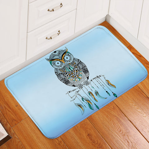 Image of Staring Owl Light Blue Door Mat