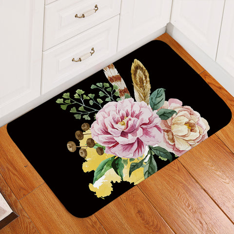 Image of Painted Flower Black Door Mat