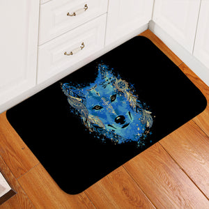 Blue Pixie Dog Black Door Mat