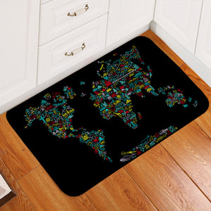 Iconic Continents Black Door Mat