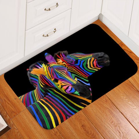 Image of Colorful Zebra Black Door Mat