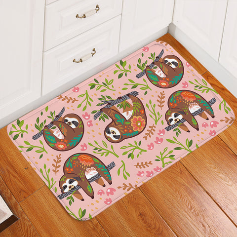 Image of Hanging Sloth Pink Door Mat