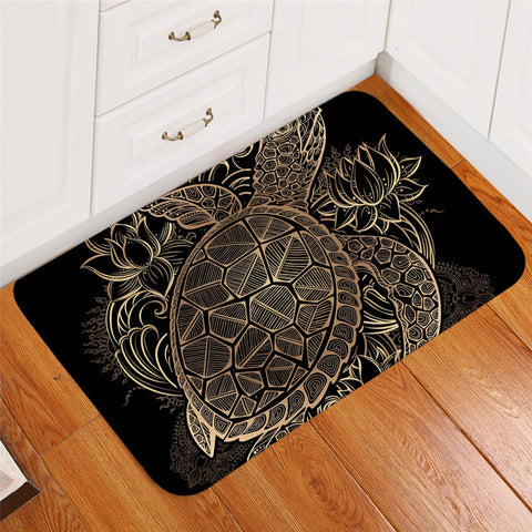 Image of Golden Lined Turtle Black Door Mat