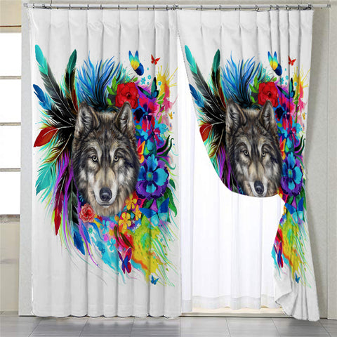 Image of Honored Wolf White 2 Panel Curtains