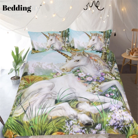 Image of Watercolor Floral Unicorn Comforter Set - Beddingify