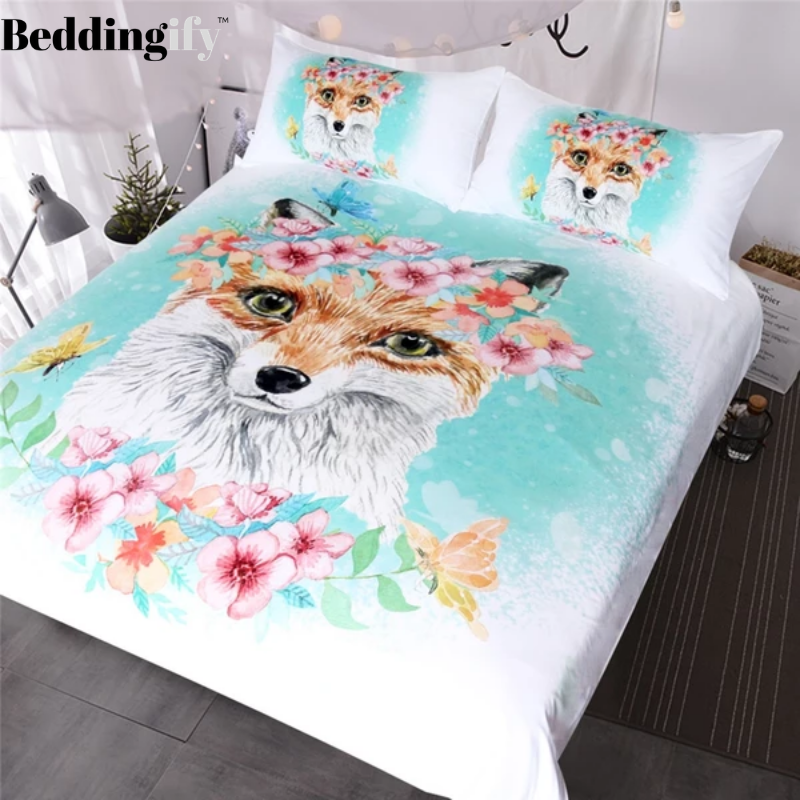 Pink Floral Fox Girls Bedding Set - Beddingify