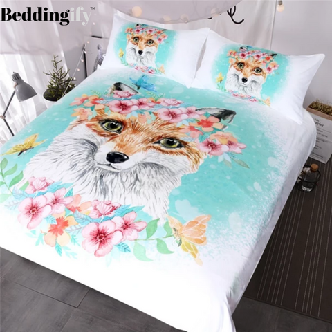 Image of Pink Floral Fox Girls Comforter Set - Beddingify