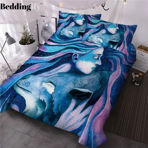 Image of Girl Hugging Wolf Comforter Set - Beddingify