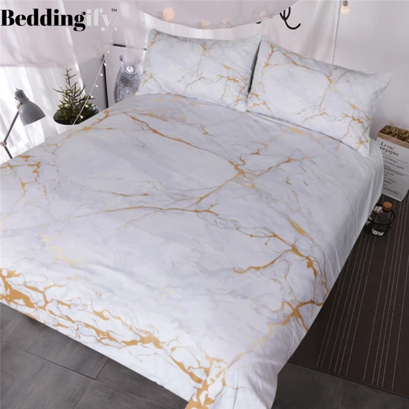 Gold and White Marble Comforter Set - Beddingify