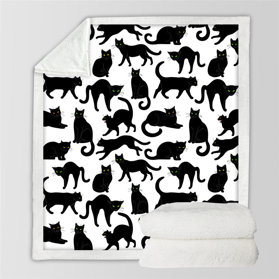 Black Cats Sherpa Fleece Blanket - Beddingify