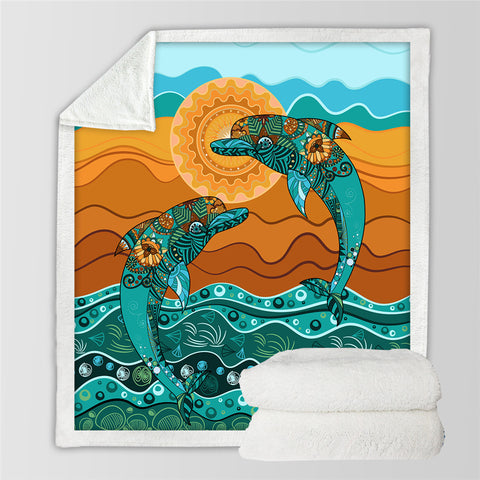 Image of Couple Dolphin Sherpa Fleece Blanket - Beddingify