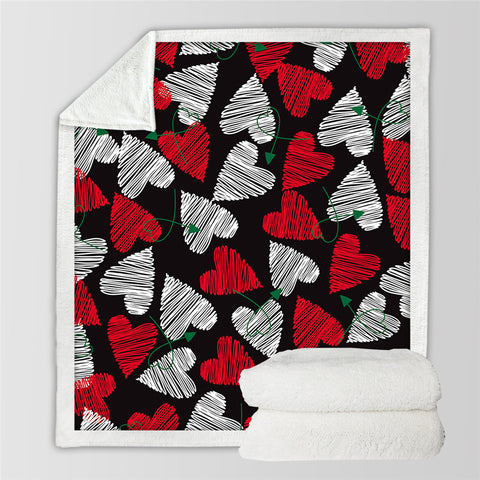 Image of Red White Hearts Sherpa Fleece Blanket