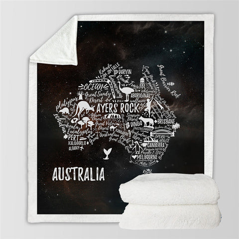 Image of Black Australia Map Sherpa Fleece Blanket