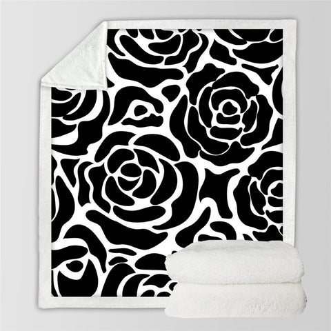 Image of Black Rose Sherpa Fleece Blanket - Beddingify