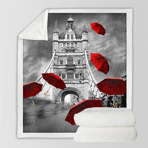 Image of Red Umbrella Castle Themed Sherpa Fleece Blanket