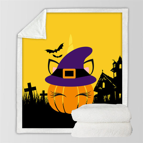 Image of Halloween Pumpkin Themed Sherpa Fleece Blanket