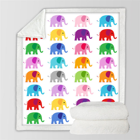 Image of Colorful Elephants Sherpa Fleece Blanket