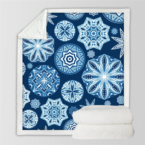 Image of Blue Tie Dye Mandala Sherpa Fleece Blanket