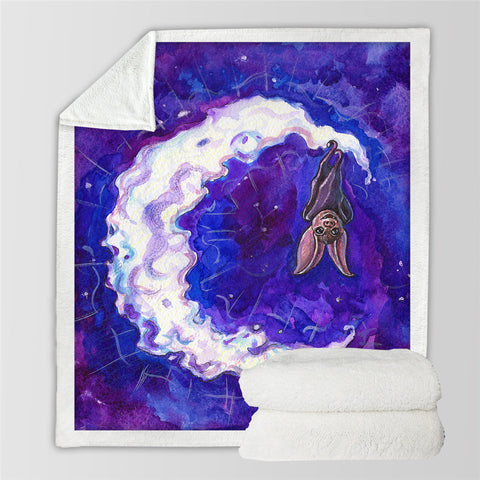 Image of Hanging Bat Themed Sherpa Fleece Blanket