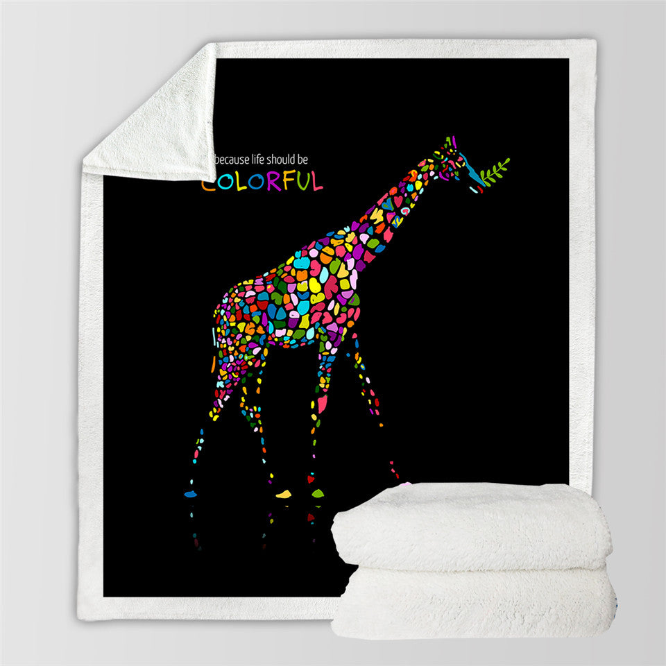 Colorful Giraffe Sherpa Fleece Blanket